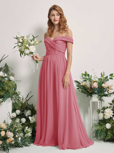 Carlyna Leona A-Line Desert Rose Embroidered Bridesmaid Dress Maxi Sleeveless Sweetheart Dress Front View #color_desert-rose
