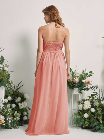 Carlyna Ursula A-Line Champagne Rose Beaded Bridesmaid Dress Maxi Sleeveless Sweetheart Dress Back View #color_champagne-rose