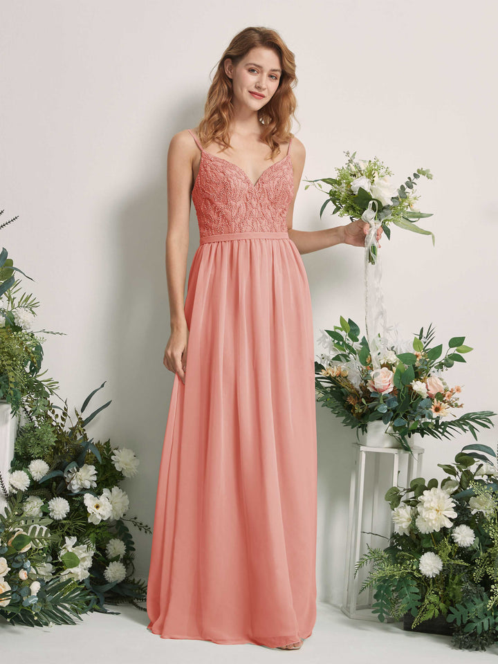 Champagne Rose Bridesmaid Dresses A-line Spaghetti-straps Sleeveless Chiffon Dresses (81226506)