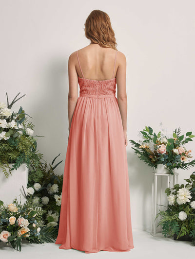 Carlyna Alexandra A-Line Champagne Rose Beaded Bridesmaid Dress Maxi Sleeveless V-Neck Dress Back View #color_champagne-rose