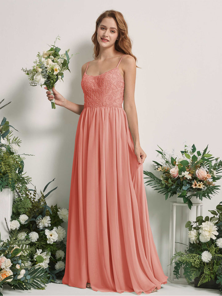 Champagne Rose Bridesmaid Dresses A-line Spaghetti-straps Sleeveless Chiffon Dresses (83221206)