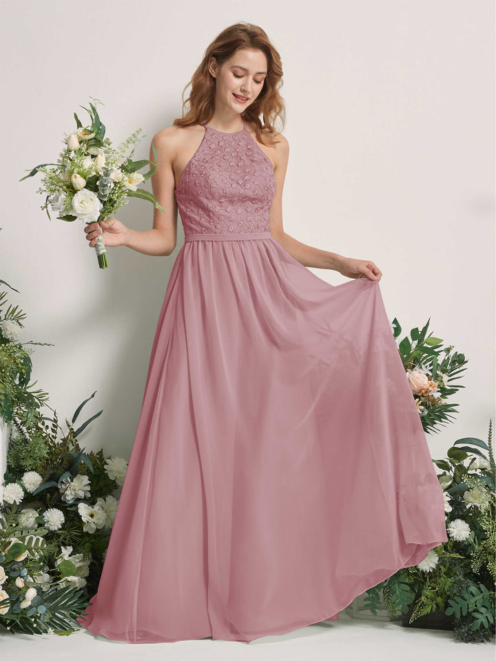 Vintage Mauve Bridesmaid Dresses A-line Halter Sleeveless Chiffon Dresses (83220801)