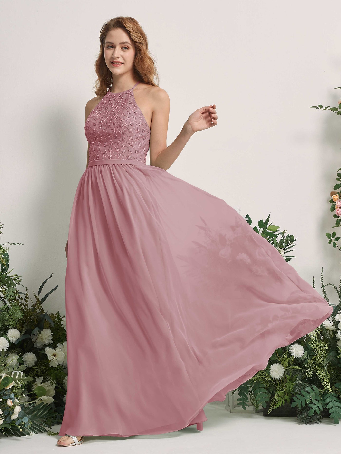 Vintage Mauve Bridesmaid Dresses A-line Halter Sleeveless Chiffon Dresses (83220801)#color_vintage-mauve