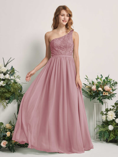 Carlyna Bonita A-Line Vintage Mauve Embroidered Bridesmaid Dress Maxi Sleeveless One Shoulder Dress Front View #color_vintage-mauve