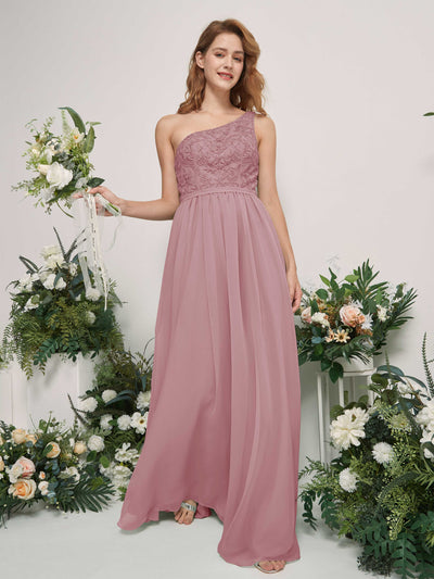 Carlyna Bonita A-Line Vintage Mauve Embroidered Bridesmaid Dress Maxi Sleeveless One Shoulder Dress Side View 2 #color_vintage-mauve