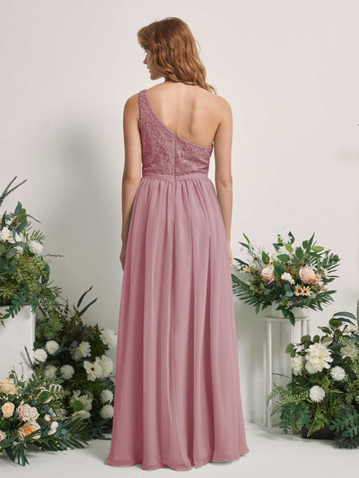 Carlyna Bonita A-Line Vintage Mauve Embroidered Bridesmaid Dress Maxi Sleeveless One Shoulder Dress Back View #color_vintage-mauve