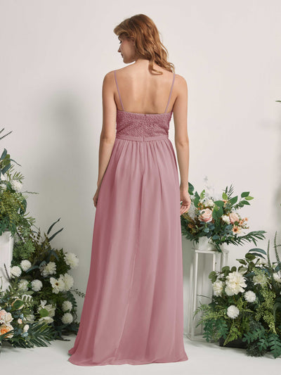 Carlyna Ursula A-Line Vintage Mauve Beaded Bridesmaid Dress Maxi Sleeveless Sweetheart Dress Back View #color_vintage-mauve