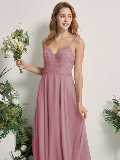 Carlyna Gail A-Line Vintage Mauve Beaded Bridesmaid Dress Maxi Sleeveless V-Neck Dress Side View 2 #color_vintage-mauve