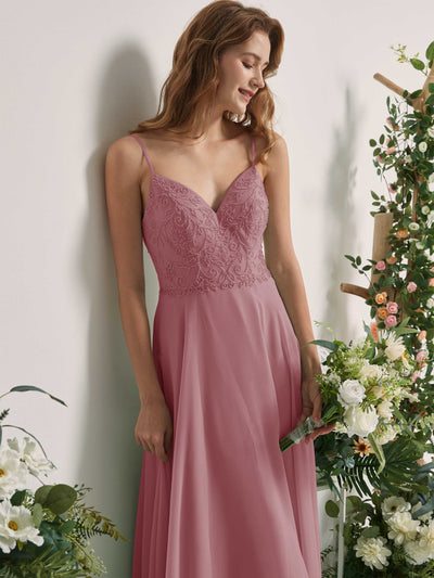 Carlyna Gail A-Line Vintage Mauve Beaded Bridesmaid Dress Maxi Sleeveless V-Neck Dress Side View 3 #color_vintage-mauve