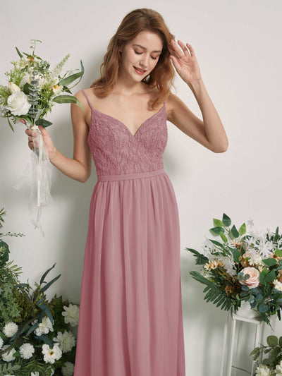 Carlyna Alexandra A-Line Vintage Mauve Beaded Bridesmaid Dress Maxi Sleeveless V-Neck Dress Side View 2 #color_vintage-mauve