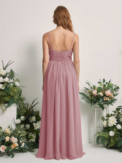 Carlyna Verna A-Line Vintage Mauve Beaded Bridesmaid Dress Maxi Sleeveless Sweetheart Dress Back View #color_vintage-mauve