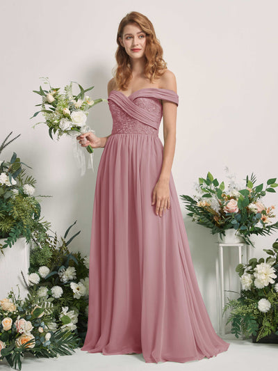 Carlyna Leona A-Line Vintage Mauve Embroidered Bridesmaid Dress Maxi Sleeveless Sweetheart Dress Front View #color_vintage-mauve