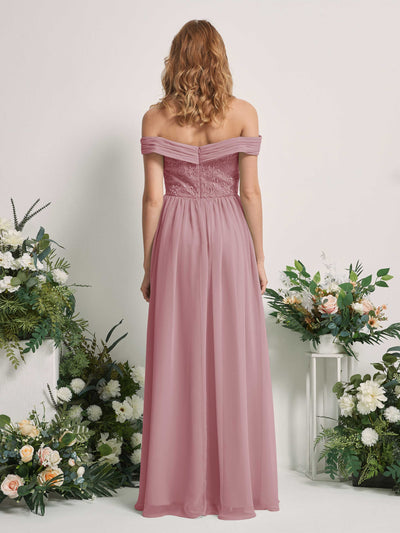 Carlyna Leona A-Line Vintage Mauve Embroidered Bridesmaid Dress Maxi Sleeveless Sweetheart Dress Back View #color_vintage-mauve