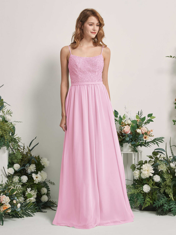 Candy Pink Bridesmaid Dresses A-line Open back Spaghetti-straps Sleeveless Dresses (83220139)