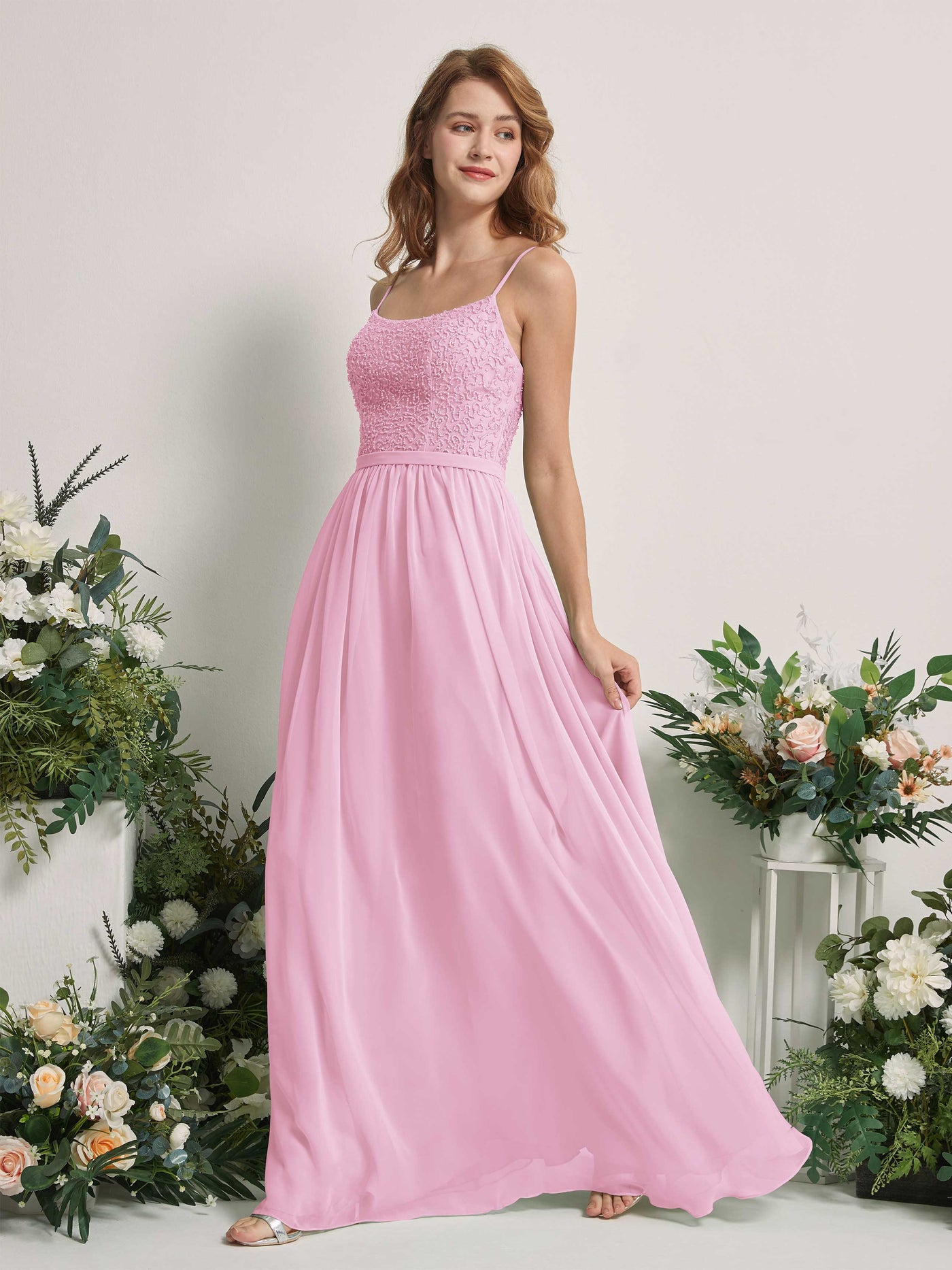 Candy Pink Bridesmaid Dresses A-line Open back Spaghetti-straps Sleeveless Dresses (83220139)#color_candy-pink