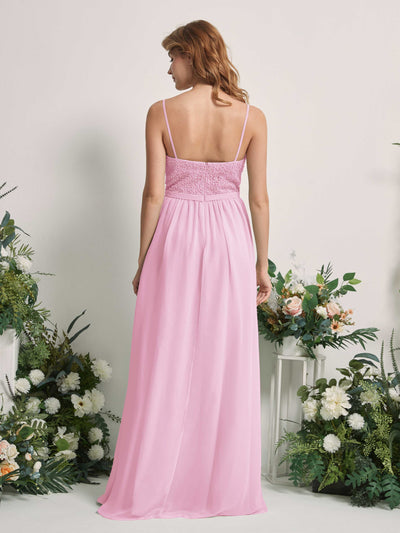 Carlyna Ursula A-Line Candy Pink Beaded Bridesmaid Dress Maxi Sleeveless Sweetheart Dress Back View #color_candy-pink