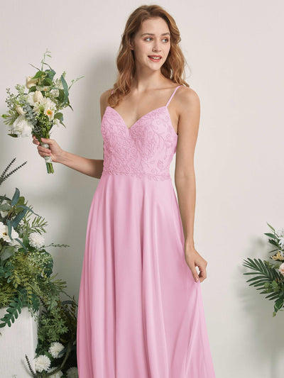 Carlyna Gail A-Line Candy Pink Beaded Bridesmaid Dress Maxi Sleeveless V-Neck Dress Side View 2 #color_candy-pink