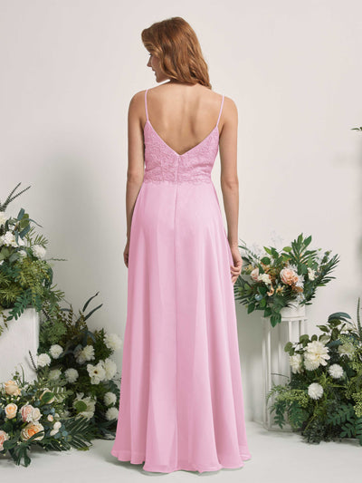Carlyna Gail A-Line Candy Pink Beaded Bridesmaid Dress Maxi Sleeveless V-Neck Dress Back View #color_candy-pink