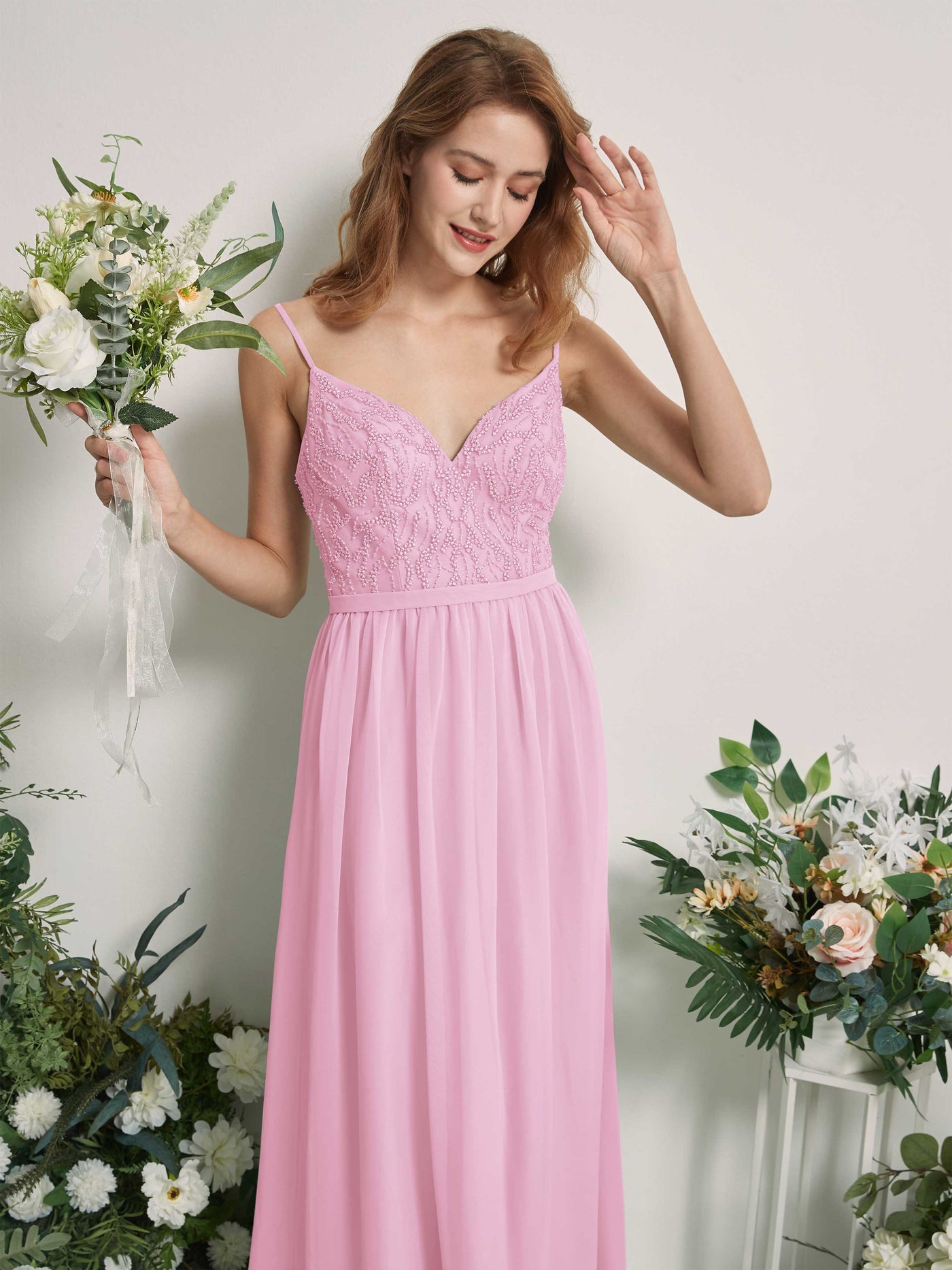 Candy Pink Bridesmaid Dresses A-line Spaghetti-straps Sleeveless Chiffon Dresses (81226539)#color_candy-pink