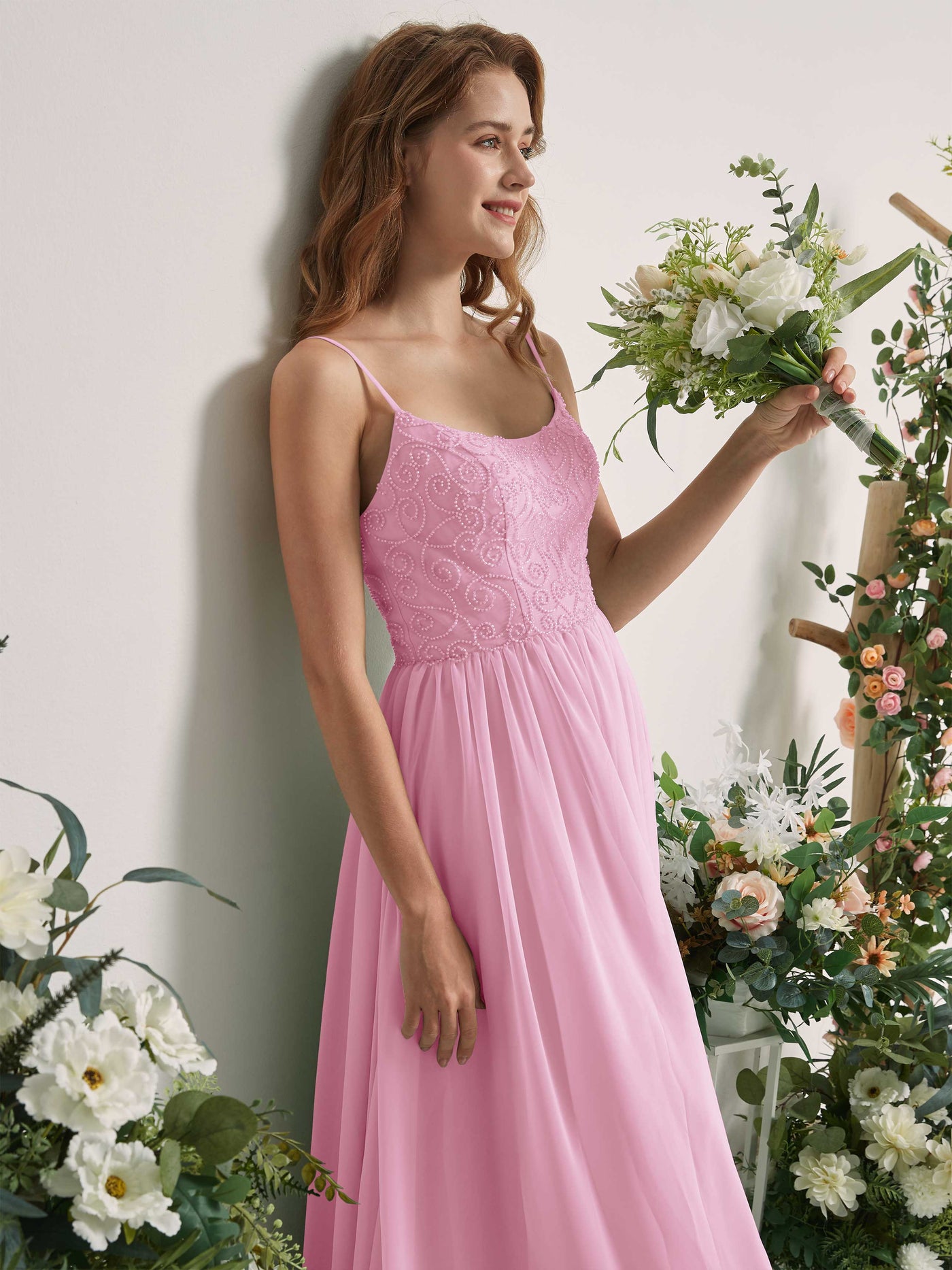 Candy Pink Bridesmaid Dresses A-line Spaghetti-straps Sleeveless Chiffon Dresses (83221239)#color_candy-pink