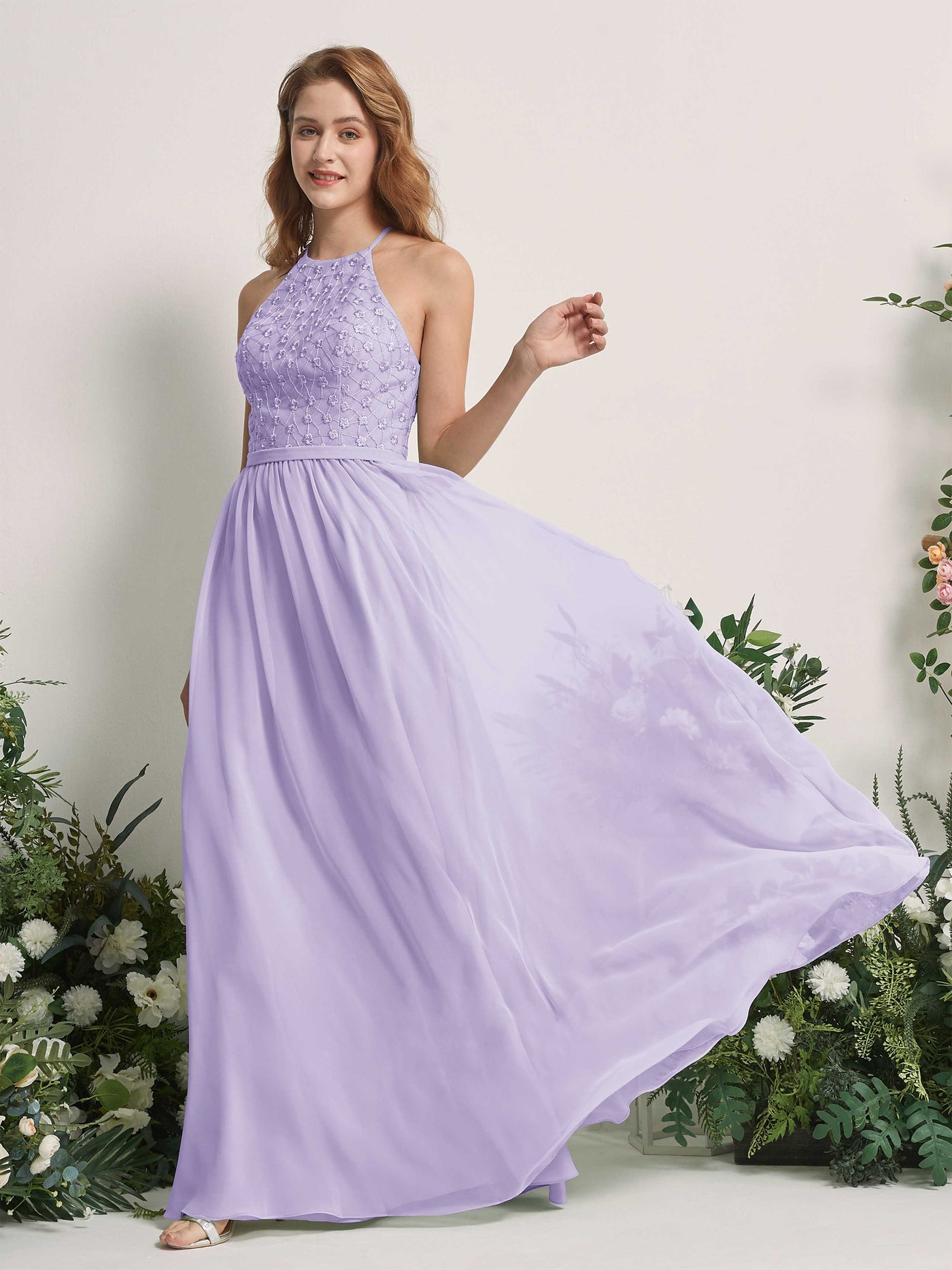 Lilac Bridesmaid Dresses A-line Halter Sleeveless Chiffon Dresses (83220814)#color_lilac