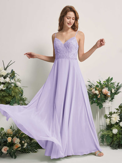 Carlyna Gail A-Line Lilac Beaded Bridesmaid Dress Maxi Sleeveless V-Neck Dress Front View #color_lilac