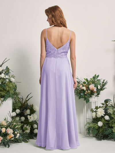 Carlyna Gail A-Line Lilac Beaded Bridesmaid Dress Maxi Sleeveless V-Neck Dress Back View #color_lilac
