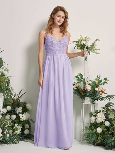 Carlyna Alexandra A-Line Lilac Beaded Bridesmaid Dress Maxi Sleeveless V-Neck Dress Front View #color_lilac