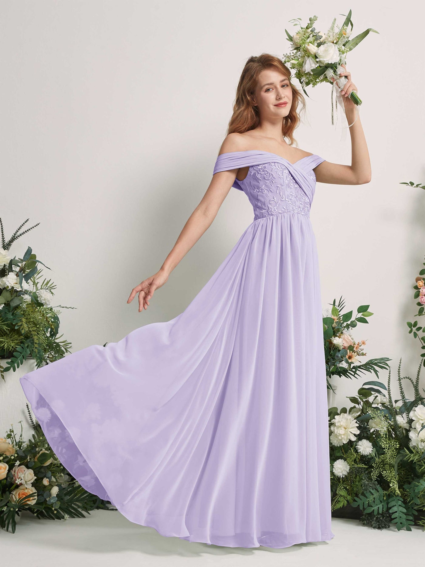 Lilac Bridesmaid Dresses Ball Gown Off Shoulder Sleeveless Chiffon Dresses (83220414)#color_lilac