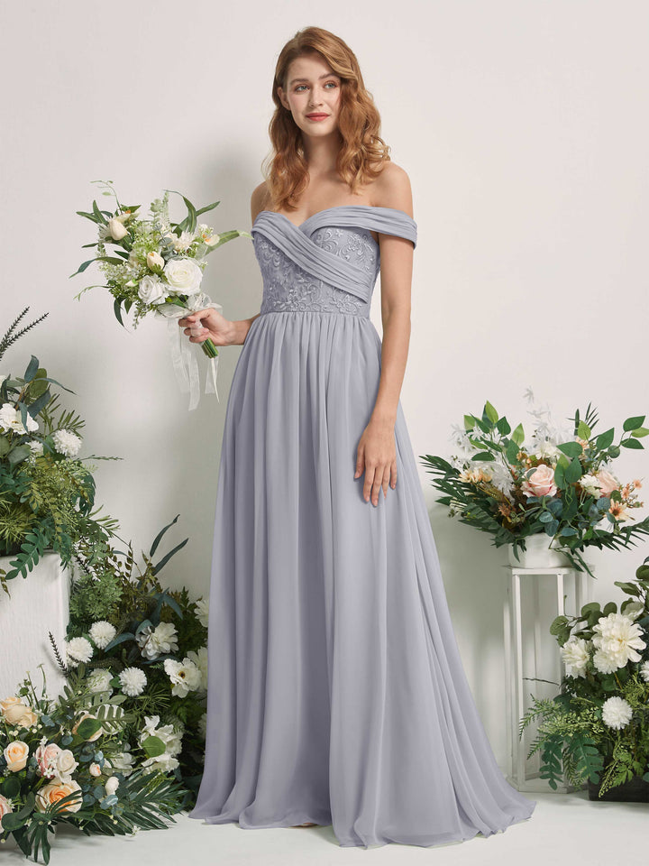Dusty Lavender Bridesmaid Dresses Ball Gown Off Shoulder Sleeveless Chiffon Dresses (83220403)