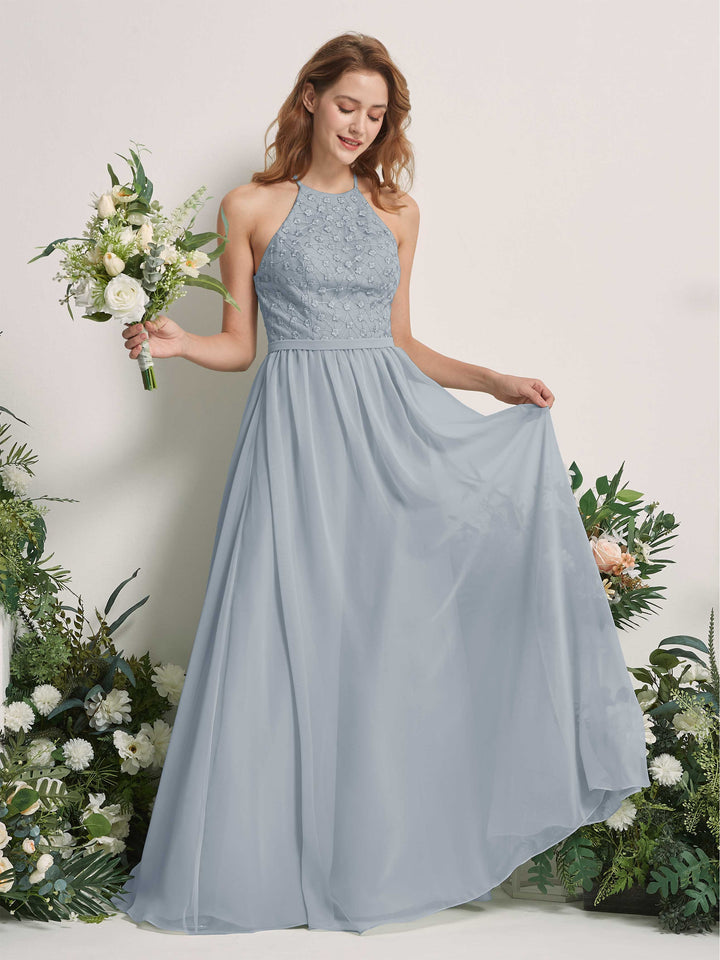 Dusty Blue-Upgrade Bridesmaid Dresses A-line Halter Sleeveless Chiffon Dresses (83220804)