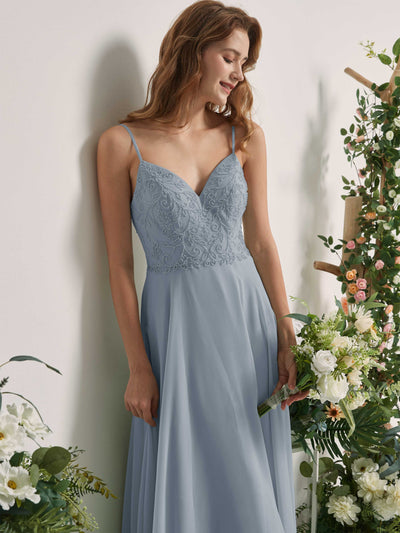 Carlyna Gail A-Line Dusty Blue-Upgrade Beaded Bridesmaid Dress Maxi Sleeveless V-Neck Dress Side View 3 #color_dusty-blue-upgrade