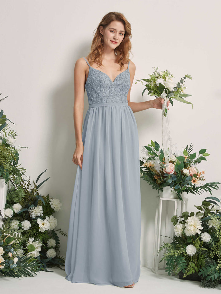 Dusty Blue-Upgrade Bridesmaid Dresses A-line Spaghetti-straps Sleeveless Chiffon Dresses (81226504)