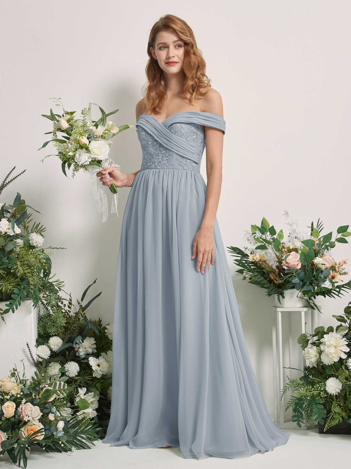 Dusty Blue-Upgrade Bridesmaid Dresses Ball Gown Off Shoulder Sleeveless Chiffon Dresses (83220404)