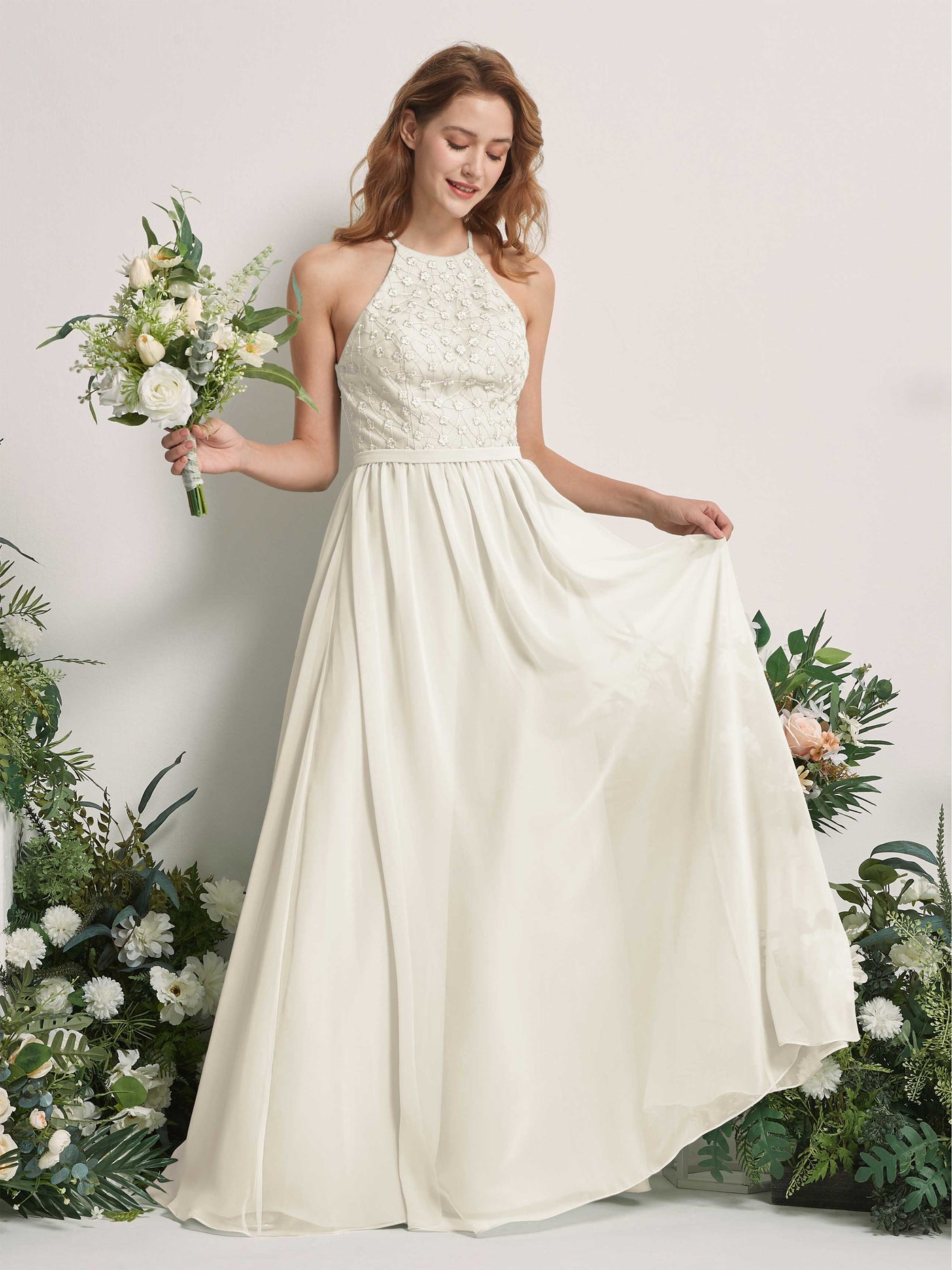 Ivory Bridesmaid Dresses A-line Halter Sleeveless Chiffon Dresses (83220826)#color_ivory