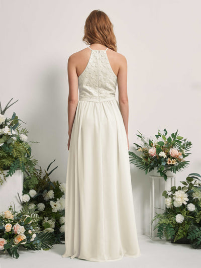 Carlyna Denise A-Line Ivory Embroidered Bridesmaid Dress Maxi Sleeveless Round Neck Dress Back View #color_ivory
