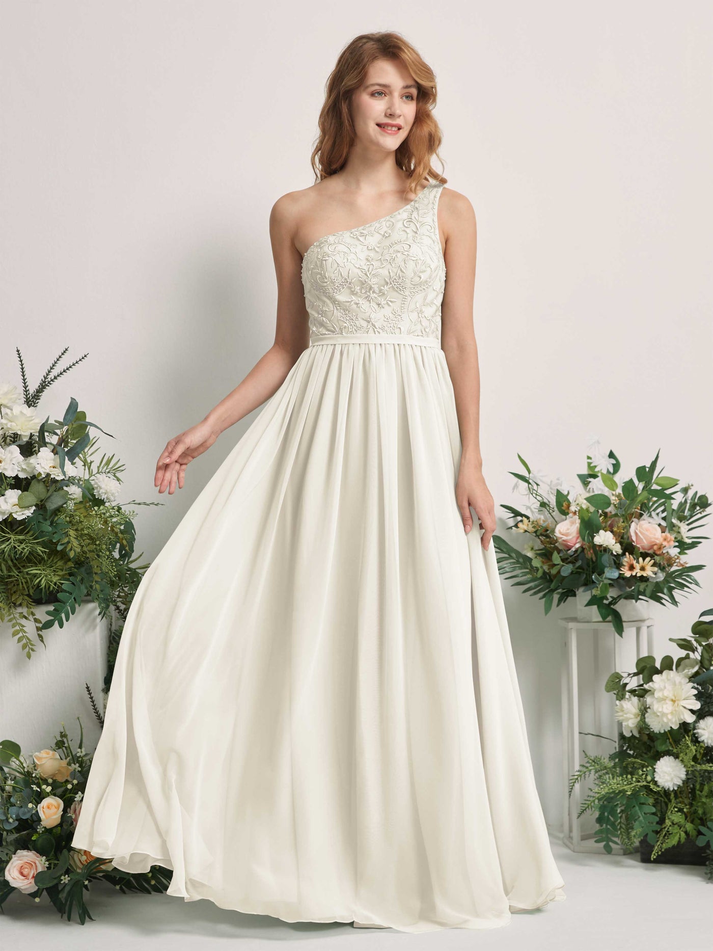 Ivory Bridesmaid Dresses A-line Open back One Shoulder Sleeveless Dresses (83220526)#color_ivory
