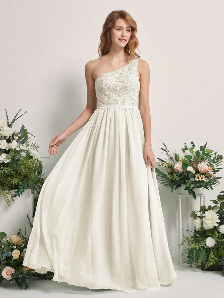 Ivory Bridesmaid Dresses A-line Open back One Shoulder Sleeveless Dresses (83220526)