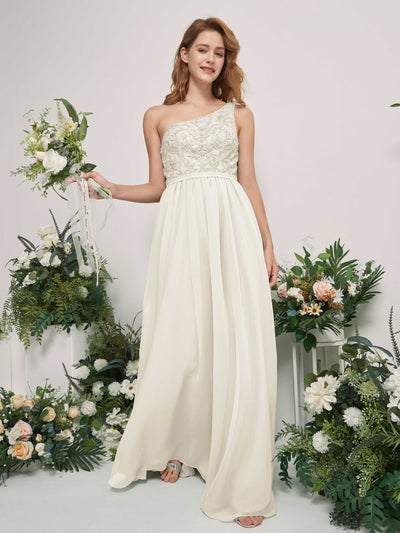 Carlyna Bonita A-Line Ivory Embroidered Bridesmaid Dress Maxi Sleeveless One Shoulder Dress Side View 2 #color_ivory