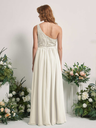 Carlyna Bonita A-Line Ivory Embroidered Bridesmaid Dress Maxi Sleeveless One Shoulder Dress Back View #color_ivory