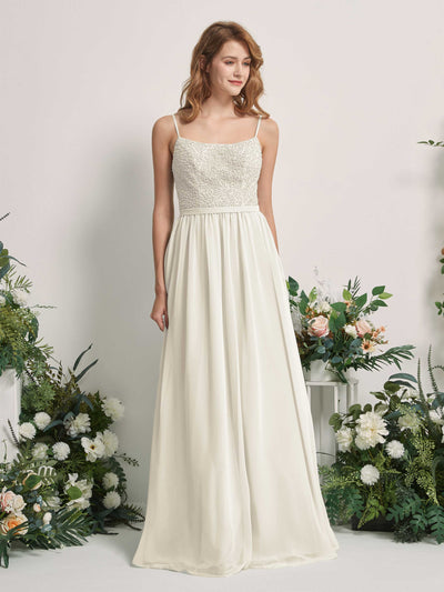 Carlyna Ursula A-Line Ivory Beaded Bridesmaid Dress Maxi Sleeveless Sweetheart Dress Front View #color_ivory
