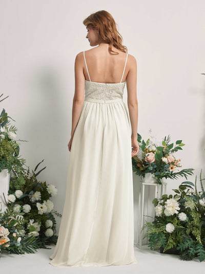 Carlyna Ursula A-Line Ivory Beaded Bridesmaid Dress Maxi Sleeveless Sweetheart Dress Back View #color_ivory