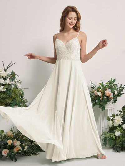 Carlyna Gail A-Line Ivory Beaded Bridesmaid Dress Maxi Sleeveless V-Neck Dress Front View #color_ivory