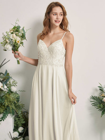 Carlyna Gail A-Line Ivory Beaded Bridesmaid Dress Maxi Sleeveless V-Neck Dress Side View 2 #color_ivory