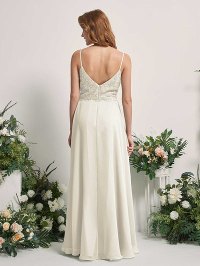 Carlyna Gail A-Line Ivory Beaded Bridesmaid Dress Maxi Sleeveless V-Neck Dress Back View #color_ivory