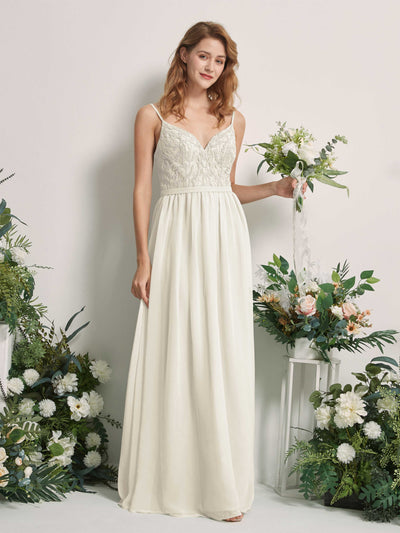 Carlyna Alexandra A-Line Ivory Beaded Bridesmaid Dress Maxi Sleeveless V-Neck Dress Front View #color_ivory