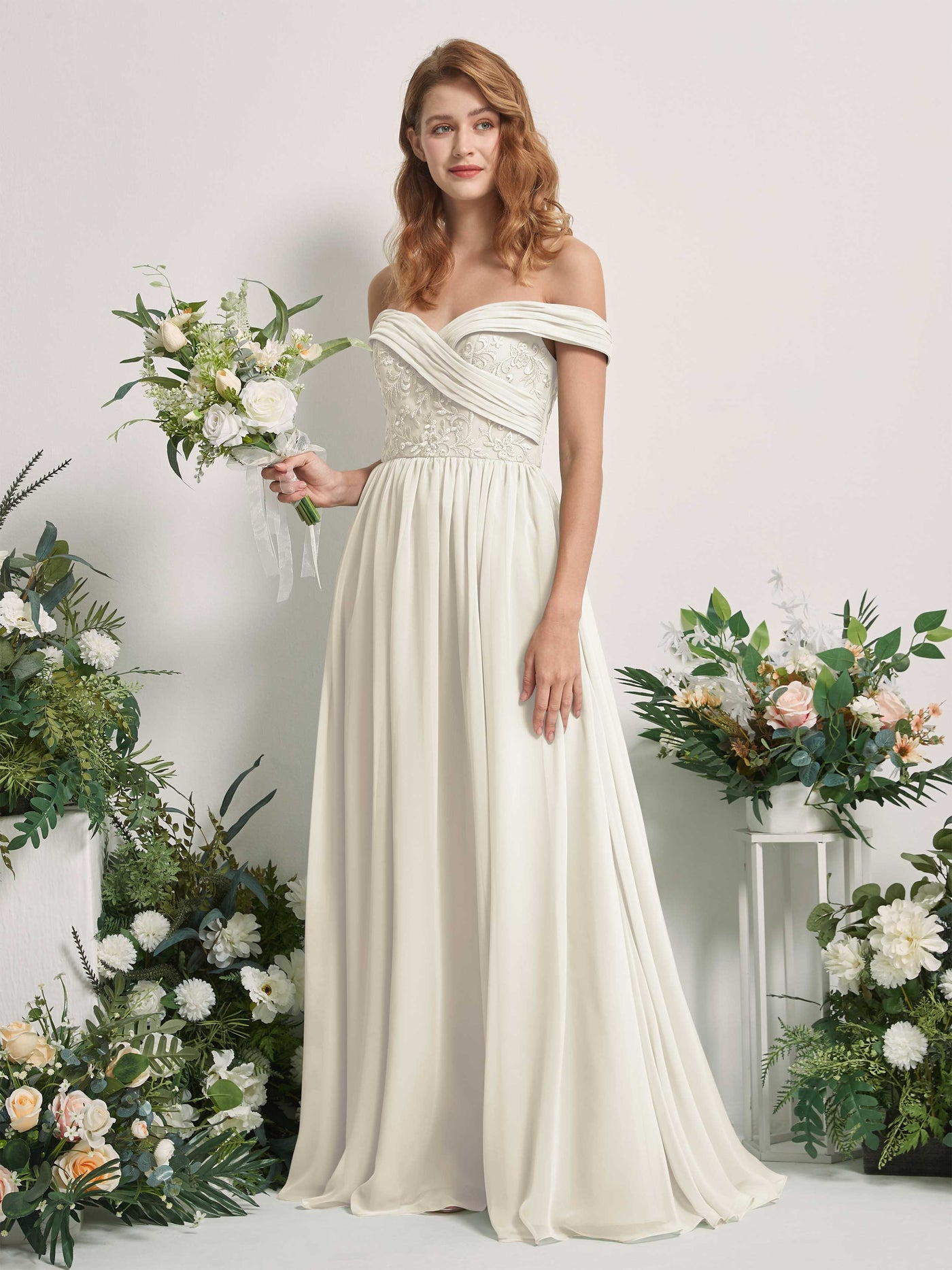 Ivory Bridesmaid Dresses Ball Gown Off Shoulder Sleeveless Chiffon Dresses (83220426)#color_ivory