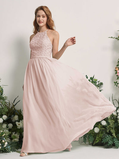Carlyna Denise A-Line Biscotti Embroidered Bridesmaid Dress Maxi Sleeveless Round Neck Dress Side View 2 #color_biscotti