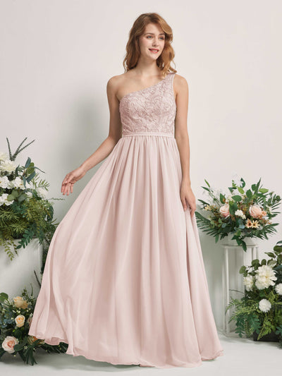 Carlyna Bonita A-Line Biscotti Embroidered Bridesmaid Dress Maxi Sleeveless One Shoulder Dress Front View #color_biscotti
