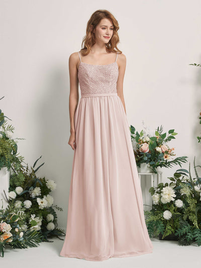 Carlyna Ursula A-Line Biscotti Beaded Bridesmaid Dress Maxi Sleeveless Sweetheart Dress Front View #color_biscotti